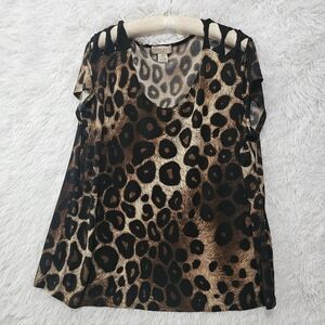 Diana Belle Chic Leopard Print Twist Shoulder Women's Blouse 3x